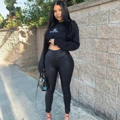 LA Scala Bottoms Marissa High Waist Faux Leather Leggings(Black)