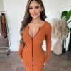 Junie Evelyn Long Sleeve Zipper Dress(Caramel)