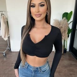 Timing Tops Joyce Long Sleeve Crop Top(Black)