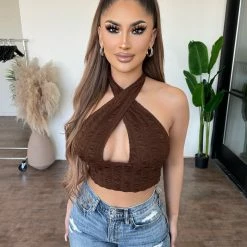 Tic Toc Andrea Halter Top(Brown) Tops