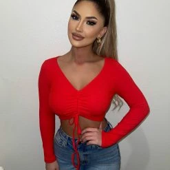 O.Vianca Lysa Long Sleeve Top(Red)FINAL SALE