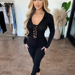 Junie June Collar Jumpsuit(Black) Dresses/Rompers