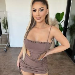 New Pink Tops Melissa Cami Skirt Set(Brown)