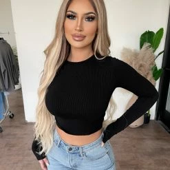 La Luxe Karina Open Back Ribbed Top(Black)