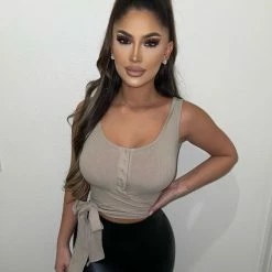 Illa Illa Indiana Tank Button Top(Mocha)FINAL SALE