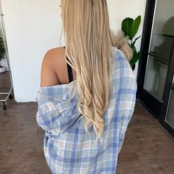 Miss Love Dallas Oversize Plaid Flannel(Blue)