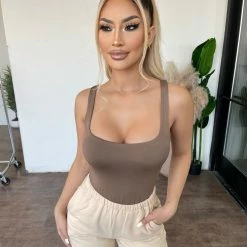 Hey Babe Agness Tank Bodysuit(Mocha) Tops