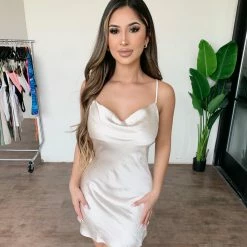 Audrey 3+1 Beth Cami Satin Dress(Cream) Dresses/Rompers