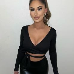 Mable Brittany Wrap Top(Black)Final Sale Tops