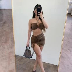 La Luxe Tops Rayna Matching Set(Brown)