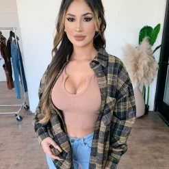 Audrey 3+1 Tops Erin Oversized Flannel(Mustard/Black)