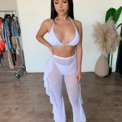 Lipstick Jayda Mesh Flowly Pants(White) Bottoms