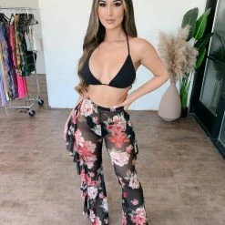 Lipstick Bottoms Angelica Mesh Flowly Pants(Black/Floral)
