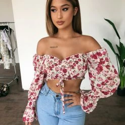 O.Vianca Tops Clara Floral Print Top(Beige/Burgundy)