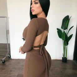 Junie Vivian Open Back Dress(Brown)