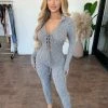 Junie June Collar Jumpsuit(Grey) Dresses/Rompers