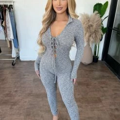 Junie June Collar Jumpsuit(Grey) Dresses/Rompers