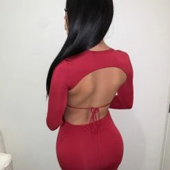 Hey Babe Dresses/Rompers Heidi Open Back Dress(Burgundy)FINAL SALE