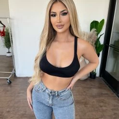 ANWND Tops Helen Cami Crop Ribbed Top(Black)