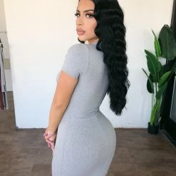 La Luxe Stella Short Sleeve Dress(Grey) Dresses/Rompers