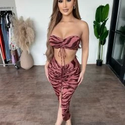 Sabora Tops Hailey Print Matching Set(Dark Magenta)