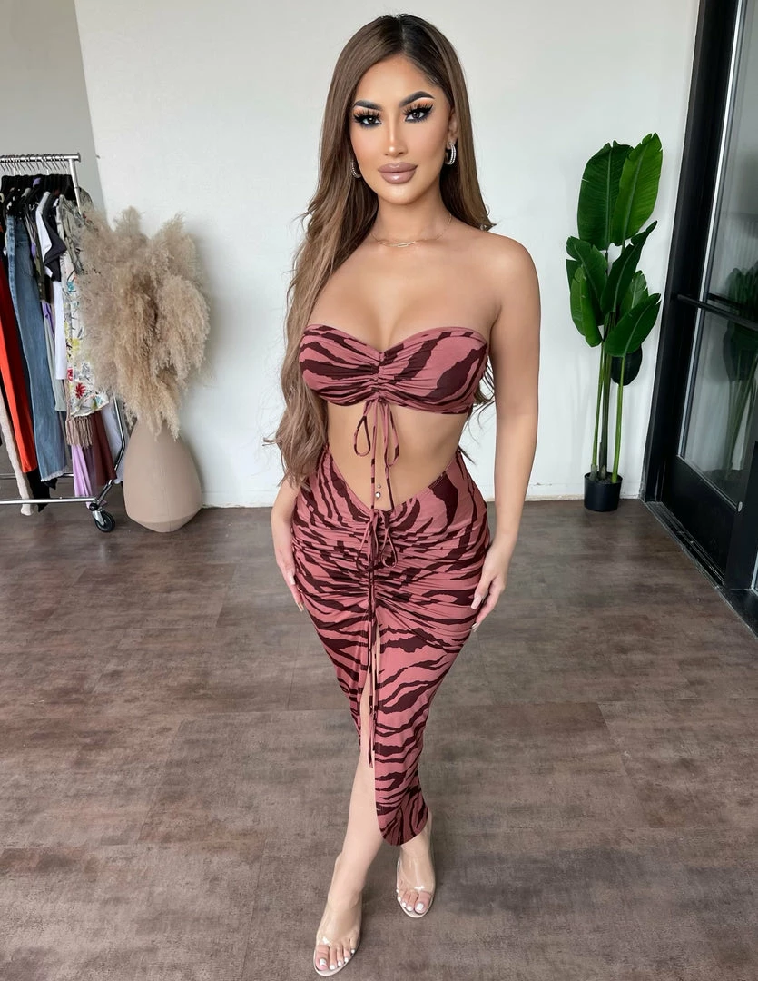 Sabora Tops Hailey Print Matching Set(Dark Magenta) 1 Sabora Tops Hailey Print Matching Set(Dark Magenta)