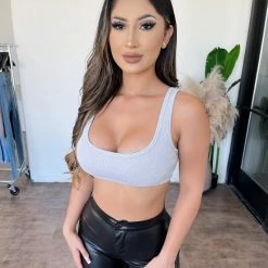 Hey Babe Tops Sherry Tank Crop Top(Light Grey)