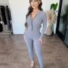 Junie Kathleen Long Sleeve Jumpsuit(Dark Grey)