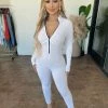 Junie Angie Ribbed Zipper Jumpsuit(Off-White) Bottoms