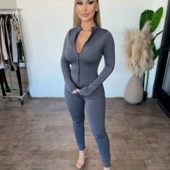 Junie Tops Blanca Zipper Jumpsuit(Charcoal)
