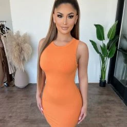 La Luxe Unique Sleeveless Dress(Orange)