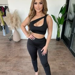 Charming Bunny Tops Cecila Two Piece Set(Black)