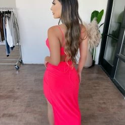Win Win Tops Emily Cami Skirt Set(Coral Neon)