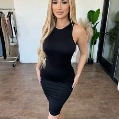 ANWND Dresses/Rompers Fiona Sleeveless Open Back Dress(Black)