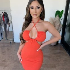La Luxe Shelby Halter Dress(Orange)