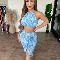 Sabora Gianna Halter Print Set(Light Blue)