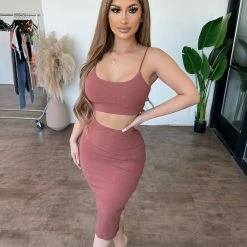 Audrey 3+1 Melissa Ribbed Matching Set(Brick) Tops