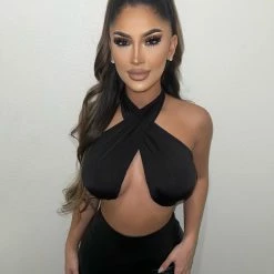 Top Chic Rachel Halter Crop Top(Black)FINAL SALE