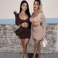 La Luxe Christina Long Sleeve Dress(Nude)