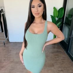 La Luxe Brenda Tank Dress(Sage) Dresses/Rompers