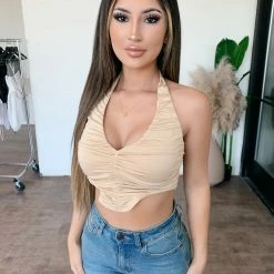 Tic Toc Tops Trina Halter Top(Beige)